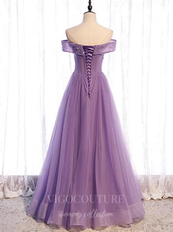 Prom Dress 2025 Lavender Beaded Prom Dress 2022 Off the Shoulder Party Dress 20511-unique elegant Prom Dresses-Lavender-US2-vigocouture