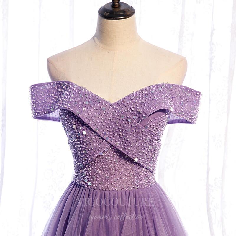 Prom Dress 2025 Lavender Beaded Prom Dress 2022 Off the Shoulder Party Dress 20511-unique elegant Prom Dresses-Lavender-US2-vigocouture