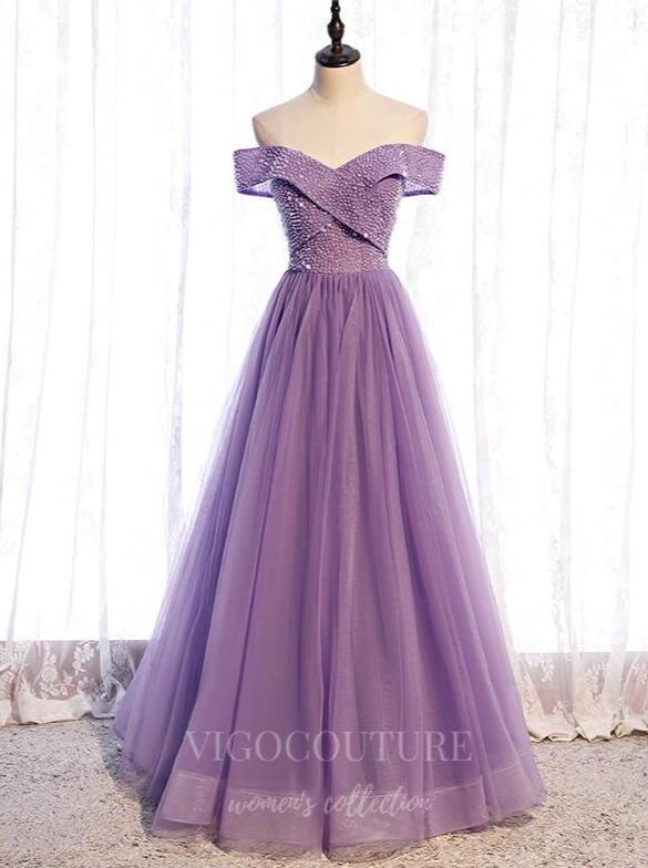 Prom Dress 2025 Lavender Beaded Prom Dress 2022 Off the Shoulder Party Dress 20511-unique elegant Prom Dresses-Lavender-US2-vigocouture