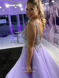 Prom Dress 2025 Lavender Beaded Prom Dresses V-Neck Formal Gown 21964-unique elegant Prom Dresses-Lavender-US2-vigocouture