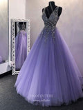 Lavender Beaded Prom Dresses V-Neck Formal Gown 21964