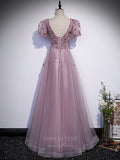 Prom Dress 2025 Lavender Beaded Tulle Floral Puffed Sleeve Prom Dress 20893-unique elegant Prom Dresses-Lavender-Custom Size-vigocouture