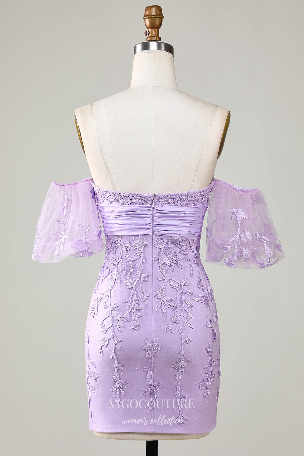 Lavender Bodycon Sweetheart Lace Applique Short Homecoming Dress with vigocouture Lavender Bodycon Sweetheart Lace Applique Short Homecoming Dress with vigocouture