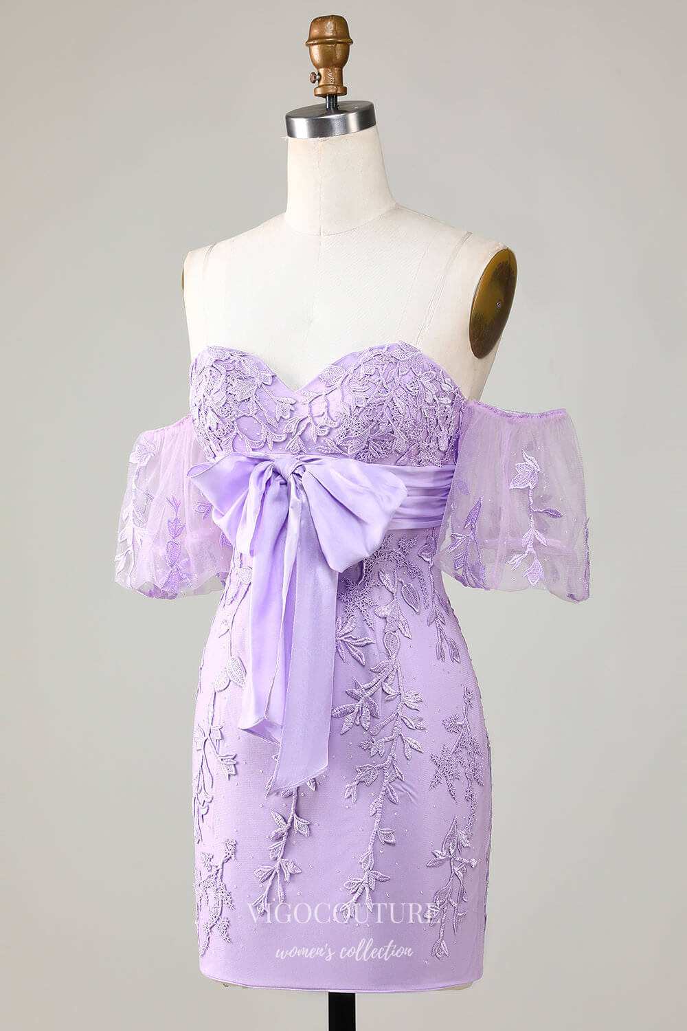Lavender Bodycon Sweetheart Lace Applique Short Homecoming Dress with Puffed Sleeve hc358 Custom Colors / 16W Lavender Bodycon Sweetheart Lace Applique Short Homecoming Dress with Puffed Sleeve hc358 Custom Colors / 16W