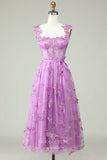 Lavender Butterfly Lace Homecoming Dresses Spaghetti Strap Maxi Dress hc418