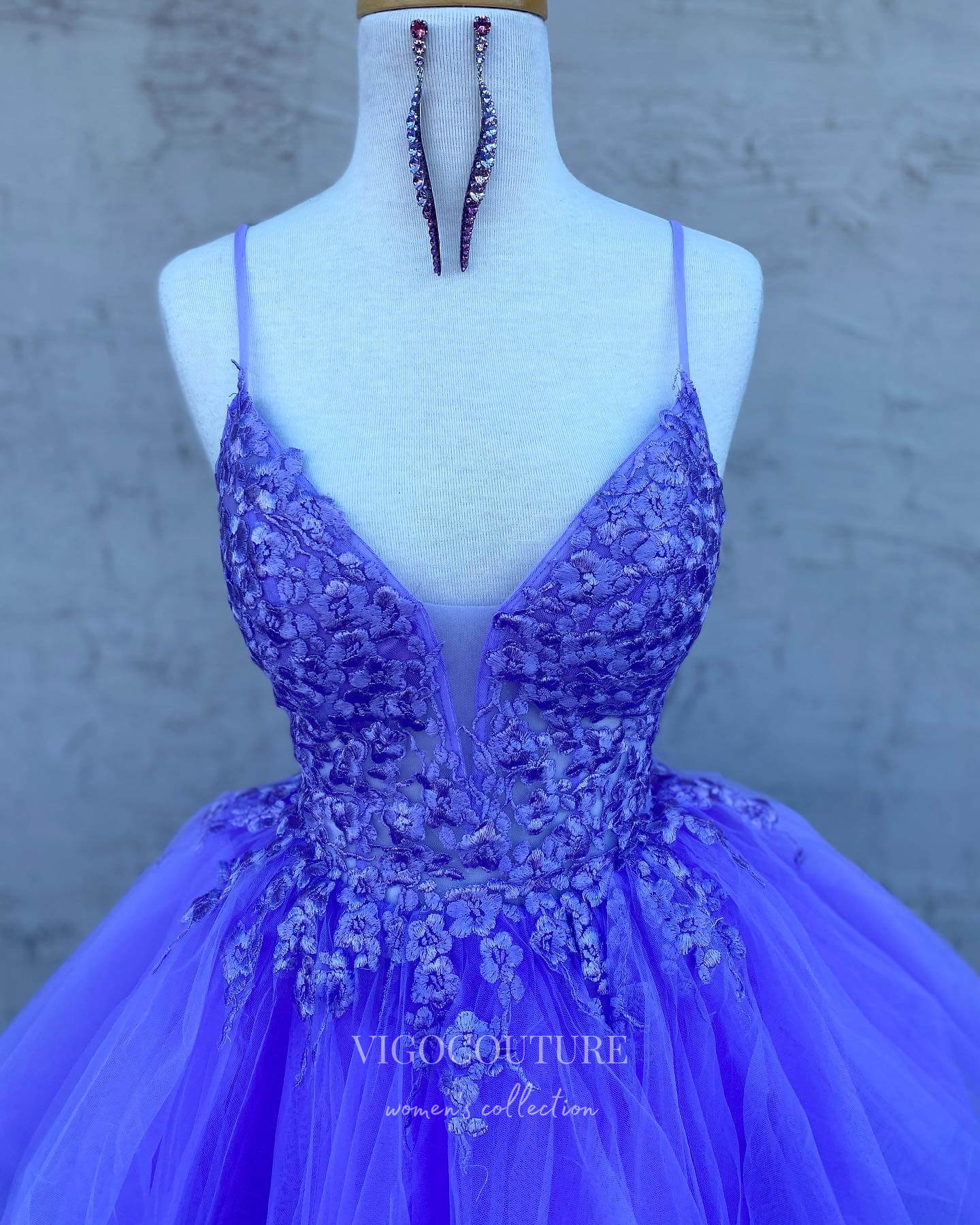 Prom Dress 2025 Lavender High-Low Prom Dresses Ruffled Spaghetti Strap Formal Gown 21859-unique elegant Prom Dresses-Lavender-US2-vigocouture