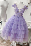 Short Prom Dresses 2025 Lavender Homecoming Dress Lace Applique Hoco Dress hc025-Prom Dresses-vigocouture-Lavender-US2-vigocouture