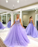 Prom Dress 2025 Lavender Lace Applique Cheap Prom Dresses Sheer Bodice Open Back 24328-unique elegant Prom Dresses-Lavender-Custom Size-vigocouture