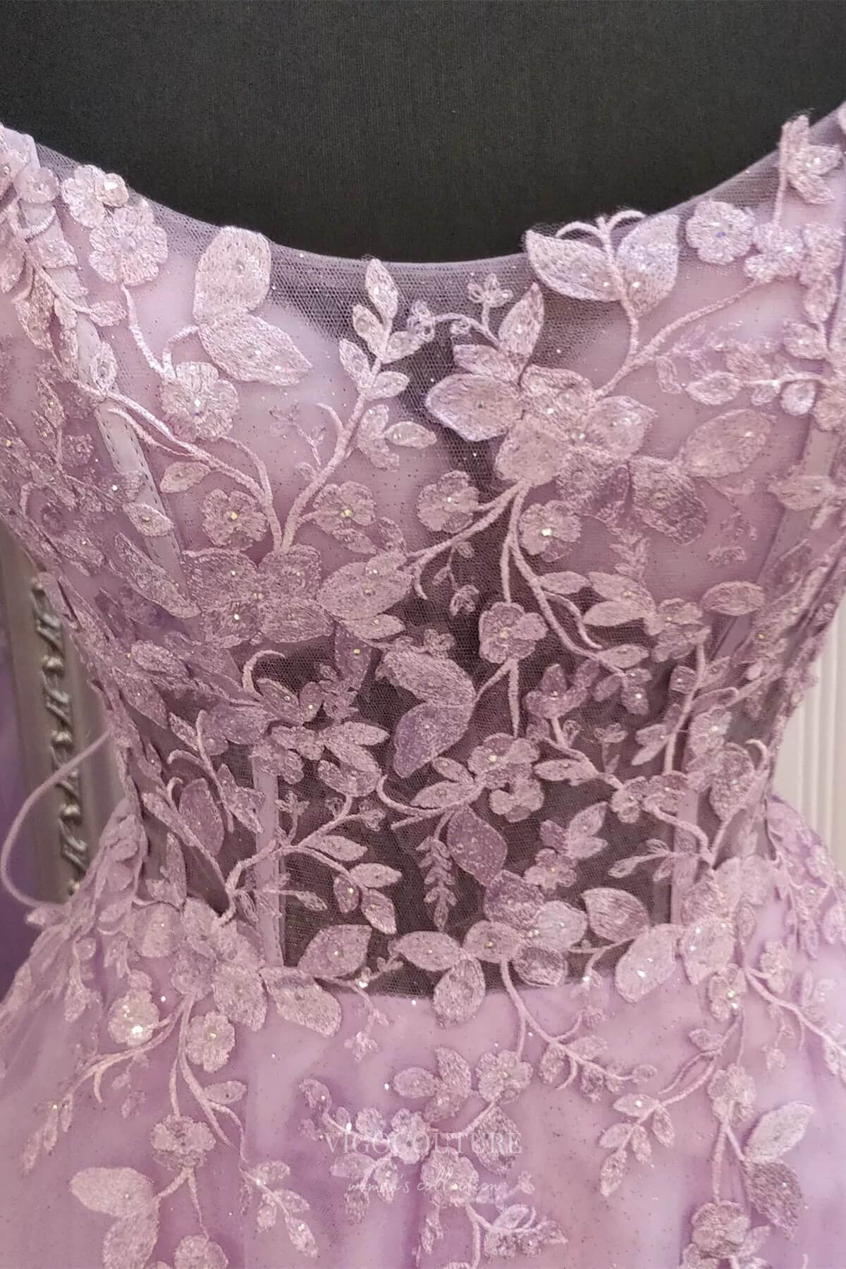 Prom Dress 2025 Lavender Lace Applique Cheap Prom Dresses with Slit Spaghetti Strap 24262-unique elegant Prom Dresses-Lavender-Custom Size-vigocouture