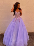 Lavender Lace Applique Prom Dresses Spaghetti Strap Formal Gown 21978