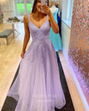 Lavender Lace Applique Prom Dresses Spaghetti Strap Formal Gown 21994