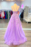 Prom Dress 2025 Lavender Lace Applique Prom Dresses Spaghetti Strap Formal Gown 22011-unique elegant Prom Dresses-Lavender-Custom Size-vigocouture