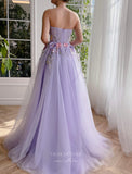 Prom Dress 2025 Lavender Lace Applique Prom Dresses Strapless Floral Formal Gown 24481-unique elegant Prom Dresses-Lavender-Custom Size-vigocouture