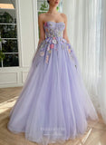 Prom Dress 2025 Lavender Lace Applique Prom Dresses Strapless Floral Formal Gown 24481-unique elegant Prom Dresses-Lavender-Custom Size-vigocouture