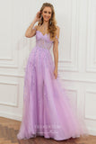 Prom Dress 2025 Lavender Lace Applique Prom Dresses with Slit Spaghetti Strap Evening Dress 22041-unique elegant Prom Dresses-Lavender-Custom Size-vigocouture