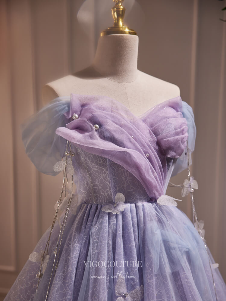 Lavender Lace Hoco Dresses Off the Shoulder Graduation Dress with Butterfly hc248 - Lavender / US6 Lavender Lace Hoco Dresses Off the Shoulder Graduation Dress with Butterfly hc248 - Lavender / US6