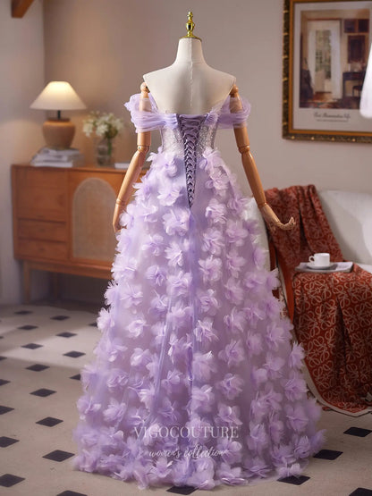 Prom Dresses 2025 to impress Lavender Off-Shoulder Ball Gown with Sequin Corset Bodice & 3D Floral Tulle Skirt – 25500-vigocouture-vigocouture