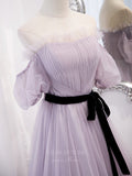 Prom Dress 2025 Lavender Off the Shoulder Tulle Puffed Sleeve Prom Dress 20900-unique elegant Prom Dresses-Lavender-Custom Size-vigocouture