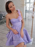 Lavender One Shoulder Homecoming Dress Floral Hoco Dress hc036