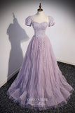 Lavender Pleated Tulle Formal Dress Removable Sleeve Prom Dresses 21676