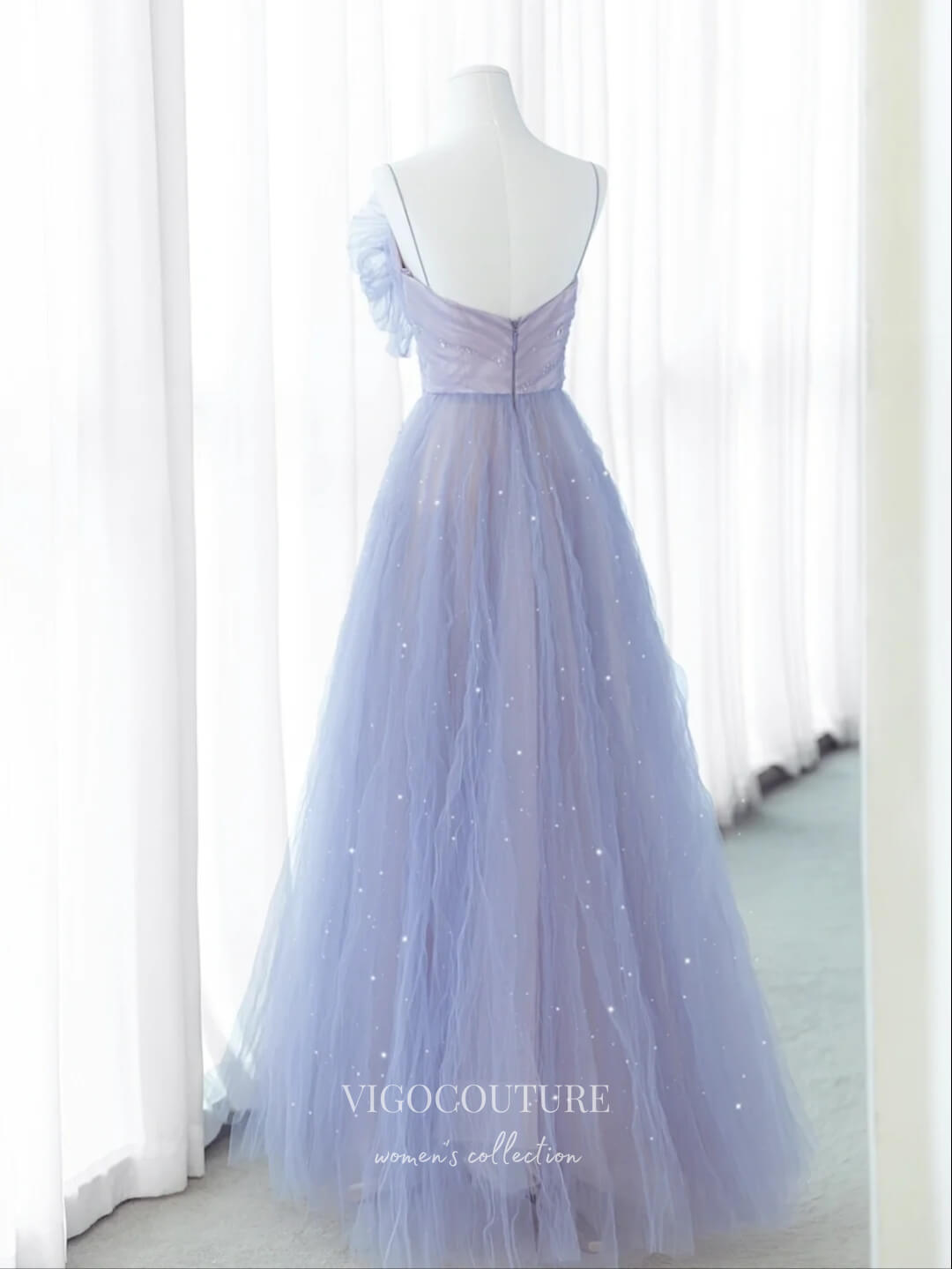 Prom Dress 2025 Lavender Pleated Tulle Prom Dresses Spaghetti Strap Formal Dress 22056-unique elegant Prom Dresses-Lavender-US2-vigocouture