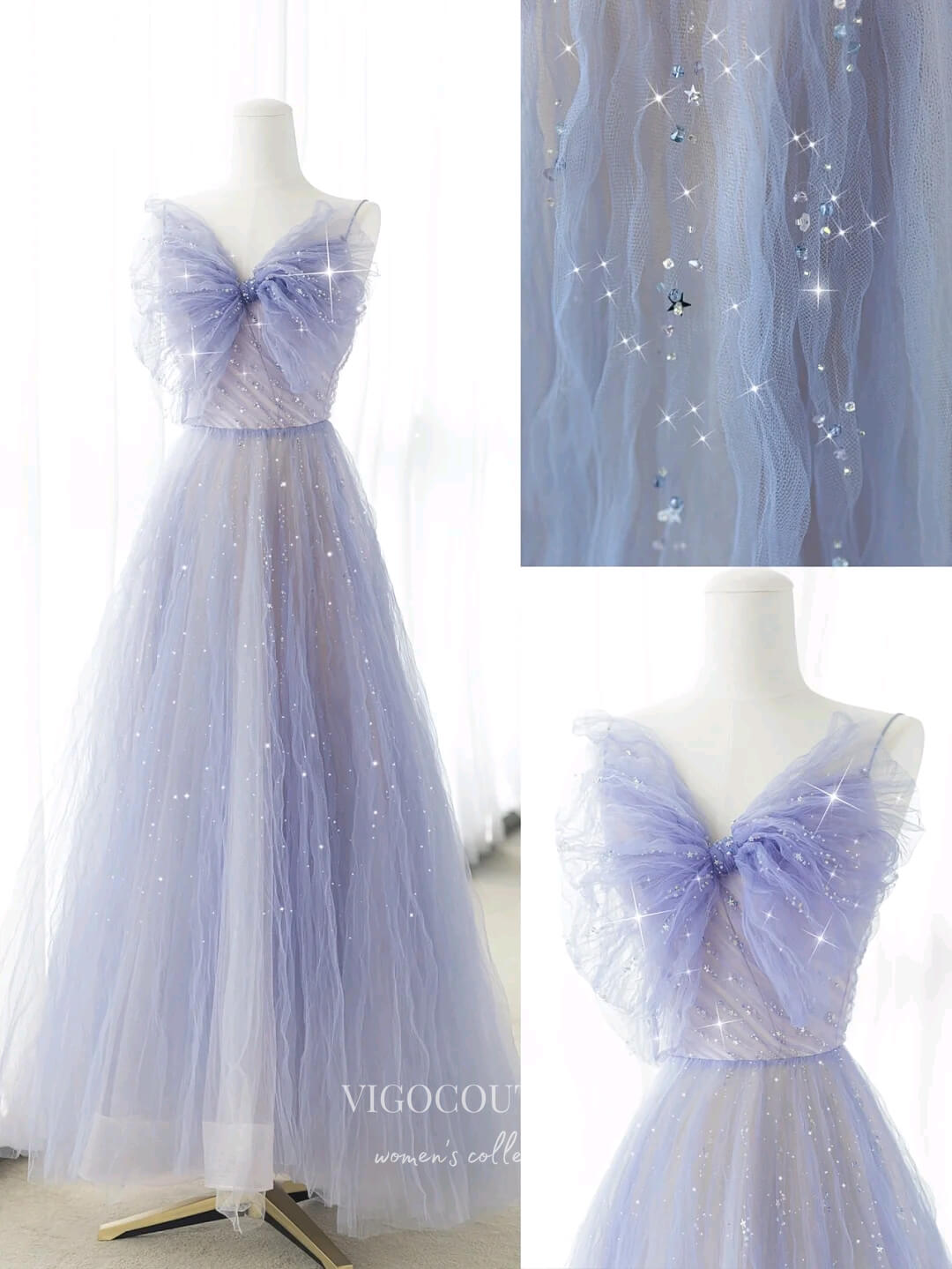 Prom Dress 2025 Lavender Pleated Tulle Prom Dresses Spaghetti Strap Formal Dress 22056-unique elegant Prom Dresses-Lavender-US2-vigocouture