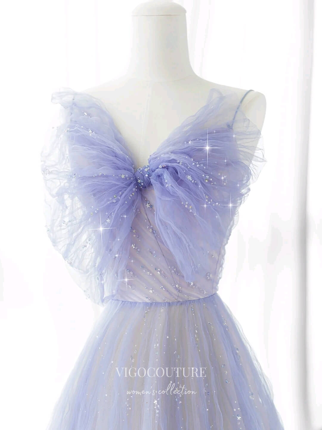 Prom Dress 2025 Lavender Pleated Tulle Prom Dresses Spaghetti Strap Formal Dress 22056-unique elegant Prom Dresses-Lavender-US2-vigocouture