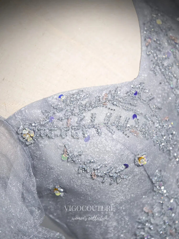 lavender grey prom dress Grey Purple Ruffles Lace Beaded Long Cheap Evening Prom Dresses, Eveni SposaDresses