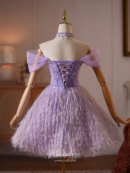 Prom Dresses 2025 to impress Lavender Rhinestone Beaded Homecoming Dress with Sparkly Fringe Skirt - HC514-vigocouture-vigocouture