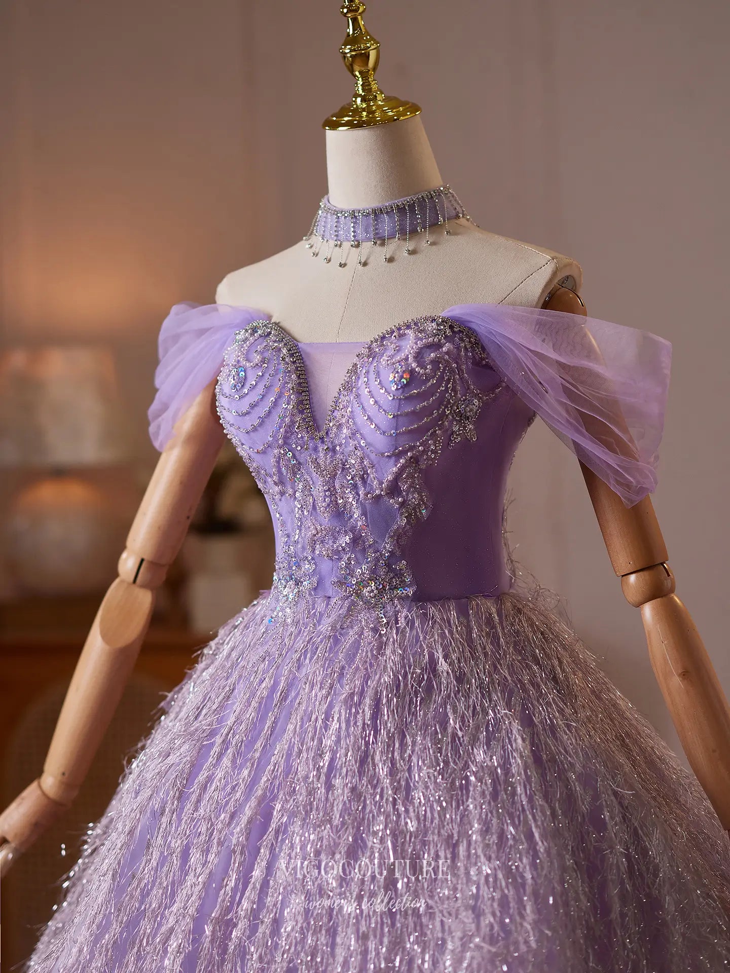 Prom Dresses 2025 to impress Lavender Rhinestone Beaded Homecoming Dress with Sparkly Fringe Skirt - HC514-vigocouture-vigocouture