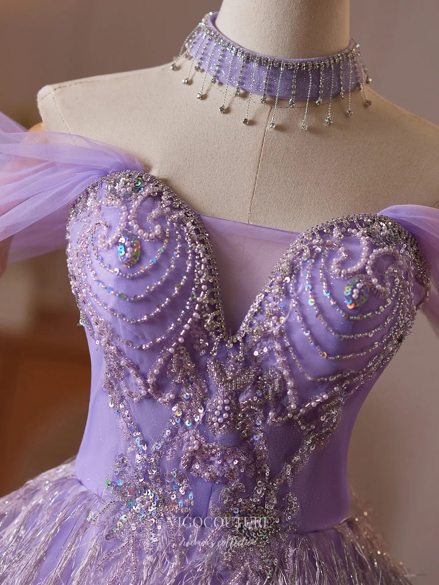 Prom Dresses 2025 to impress Lavender Rhinestone Beaded Homecoming Dress with Sparkly Fringe Skirt - HC514-vigocouture-vigocouture