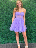 Lavender Ruffled Tiered Homecoming Dresses Strapless Sweetheart Short Prom Dress hc460