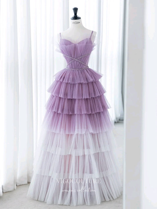 Prom Dress 2025 Lavender Ruffled Tulle Prom Dresses Spaghetti Strap Formal Dress 22057-unique elegant Prom Dresses-Lavender-US2-vigocouture