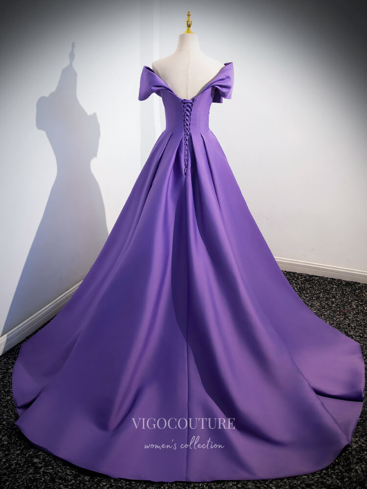 Prom Dress 2025 Lavender Satin Cheap Prom Dresses Off the Shoulder Crossed Bodice 24380-unique elegant Prom Dresses-Lavender-Custom Size-vigocouture