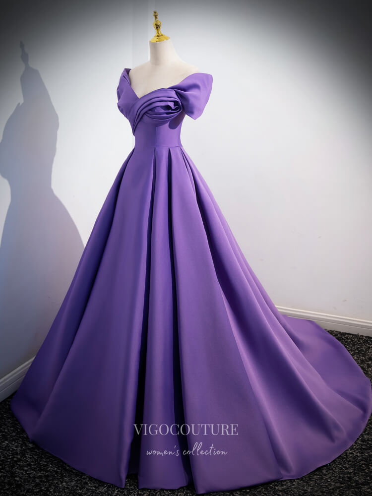 Prom Dress 2025 Lavender Satin Cheap Prom Dresses Off the Shoulder Crossed Bodice 24380-unique elegant Prom Dresses-Lavender-Custom Size-vigocouture