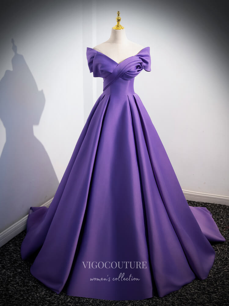 Prom Dress 2025 Lavender Satin Cheap Prom Dresses Off the Shoulder Crossed Bodice 24380-unique elegant Prom Dresses-Lavender-Custom Size-vigocouture