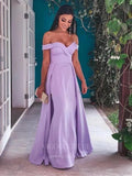 Lavender Satin Prom Dresses Off the Shoulder Evening Dress 20382