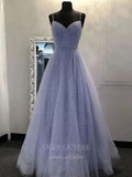 Lavender Sparkly Lace Spaghetti Strap Prom Dress 20391