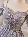 Short Prom Dresses 2025 Lavender Sparkly Spaghetti Strap Homecoming Dresses Off the Shoulder Short Prom Dress hc471-Prom Dresses-vigocouture-vigocouture