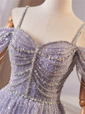 Prom Dress 2025 Lavender Sparkly Spaghetti Strap Prom Dresses Off the Shoulder Beaded String Evening Dress 25080-unique elegant Prom Dresses-Lavender-Custom Size-vigocouture