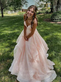 Prom Dress 2025 Lavender Sparkly Tulle Prom Dresses Spaghetti Strap Ruffled Formal Gown 20386-unique elegant Prom Dresses-Blush-US2-vigocouture