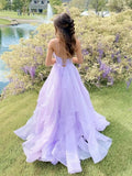 Prom Dress 2025 Lavender Sparkly Tulle Prom Dresses Spaghetti Strap Ruffled Formal Gown 20386-unique elegant Prom Dresses-Lavender-US2-vigocouture