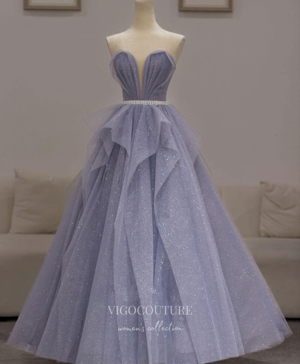 Prom Dress 2025 Lavender Sparkly Tulle Prom Dresses Strapless Evening Dress 21823B-unique elegant Prom Dresses-Lavender-US2-vigocouture