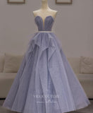 Lavender Sparkly Tulle Prom Dresses Strapless Evening Dress 21823B