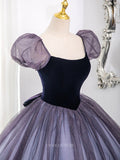 Prom Dresses 2025 to impress Lavender Sparkly Tulle Prom Dresses with Bow, Puffed Sleeve, Velvet Bodice, Quinceanera Dresses BG011-vigocouture-vigocouture