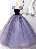 Prom Dresses 2025 to impress Lavender Sparkly Tulle Prom Dresses with Bow, Puffed Sleeve, Velvet Bodice, Quinceanera Dresses BG011-vigocouture-vigocouture