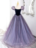 Prom Dresses 2025 to impress Lavender Sparkly Tulle Prom Dresses with Bow, Puffed Sleeve, Velvet Bodice, Quinceanera Dresses BG011-vigocouture-vigocouture