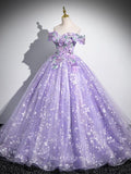 Prom Dresses 2025 to impress Lavender Sparkly Tulle Prom Dresses with Flower, Lace Applique, Quinceanera Dresses BG038-vigocouture-vigocouture