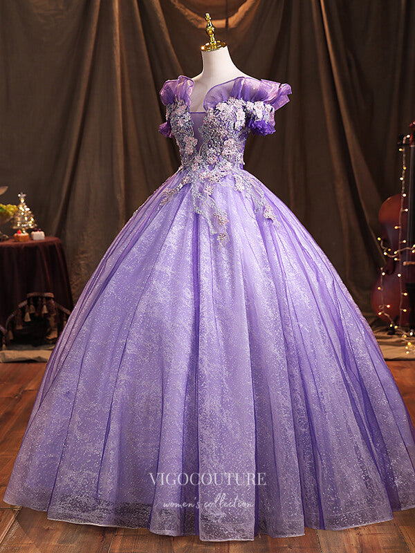 Prom Dress 2025 Lavender Sparkly Tulle Quinceanera Dresses Beaded Princess Dresses 21376-unique elegant Prom Dresses-Lavender-Custom Size-vigocouture