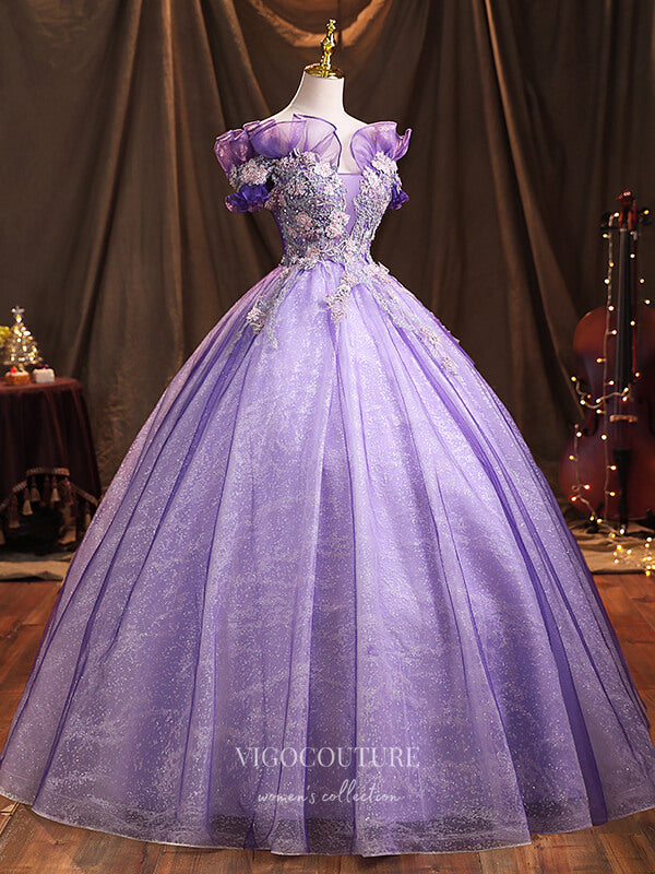 Prom Dress 2025 Lavender Sparkly Tulle Quinceanera Dresses Beaded Princess Dresses 21376-unique elegant Prom Dresses-Lavender-Custom Size-vigocouture